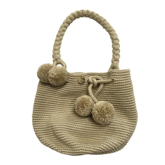 CHILA BAGS Bucket Bag Tassel Pom Poms in Cream - Picture 1 of 5